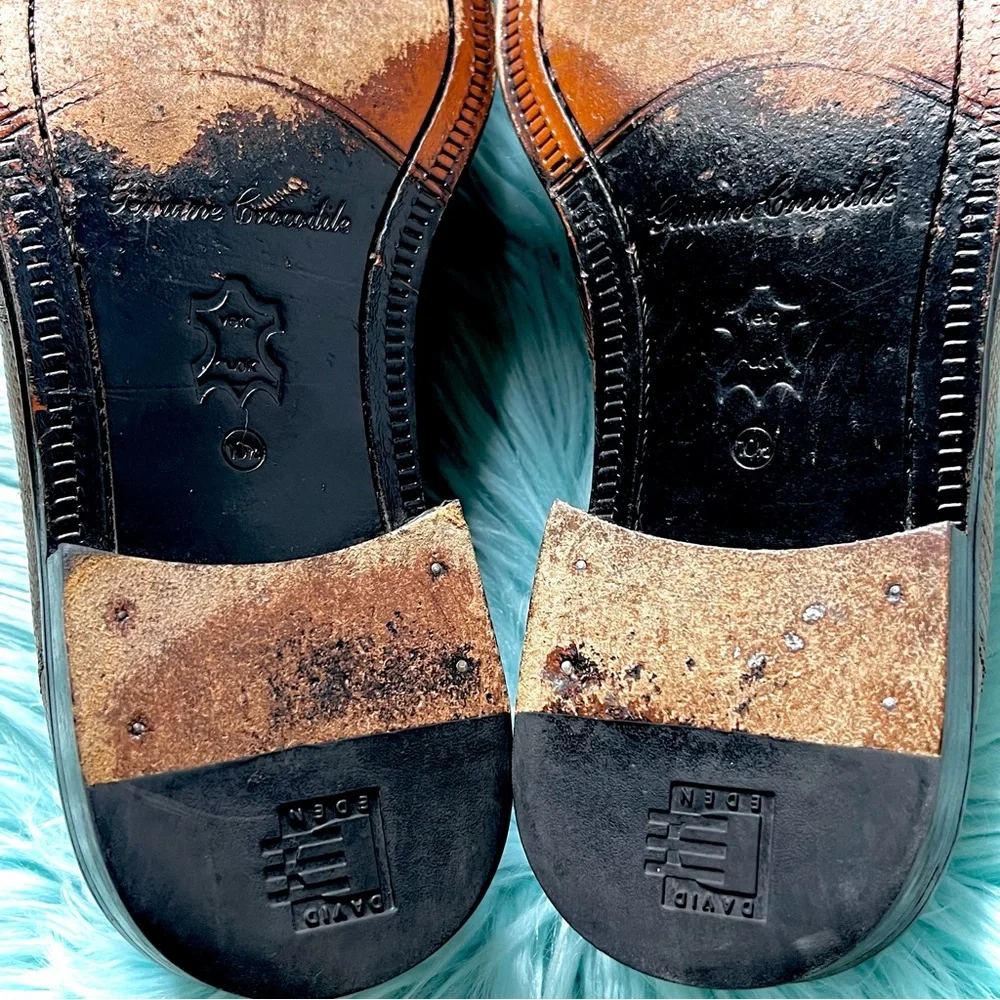 David Eden Genuine Crocodile Vintage Leather Golden Tan Oxford Loafer Men’s 10.5